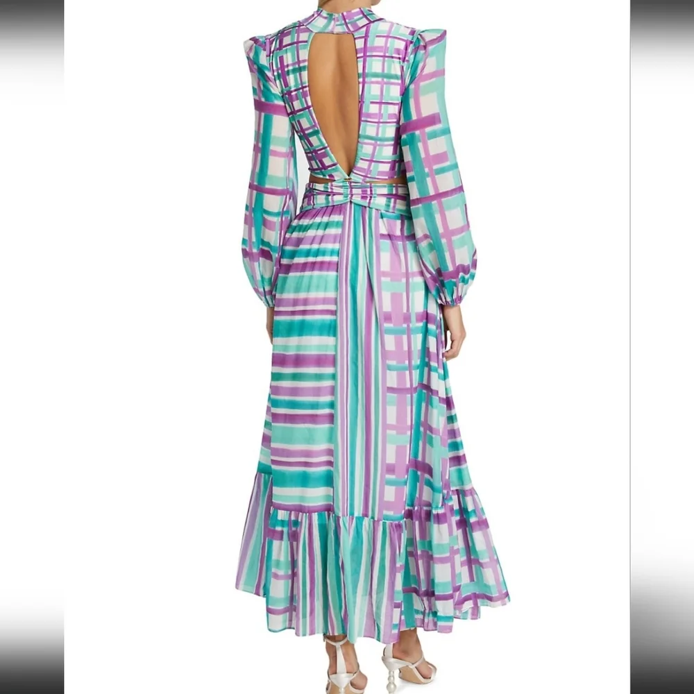 NWT$800 PatBO Seagreen Riviera Plunge Cutout Maxi Bodysuit Dress Open Back S 2-4 - Picture 4 of 16